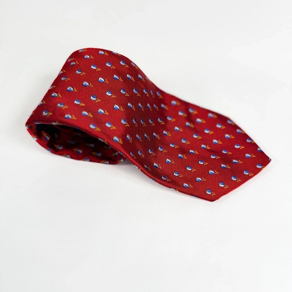 Brooks Brothers Tie Makers Silk Woven In Italy Red Tulip Floral Novelty Necktie